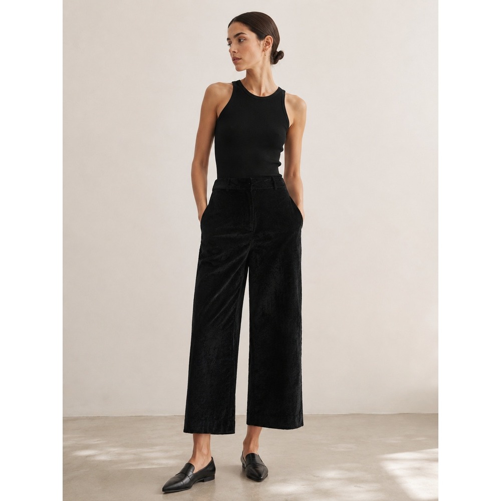 PT01 Alyssa Black Velvet Corduroy Wide Leg Crop Pants Italy PT TORINO 38 (US2/4)